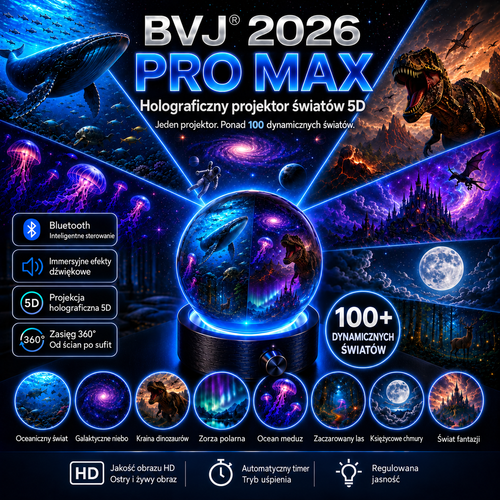Inteligentny projektor BVJ® 2026 PRO MAX 5D – światy w zasięgu ręki 🌎 Stwórz ponad 100 immersyjnych światów dzięki sterowaniu przez Bluetooth i efektom dźwiękowym
