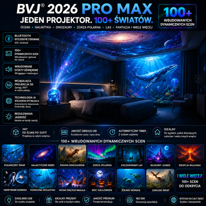 Inteligentny projektor BVJ® 2026 PRO MAX 5D – światy w zasięgu ręki 🌎 Stwórz ponad 100 immersyjnych światów dzięki sterowaniu przez Bluetooth i efektom dźwiękowym