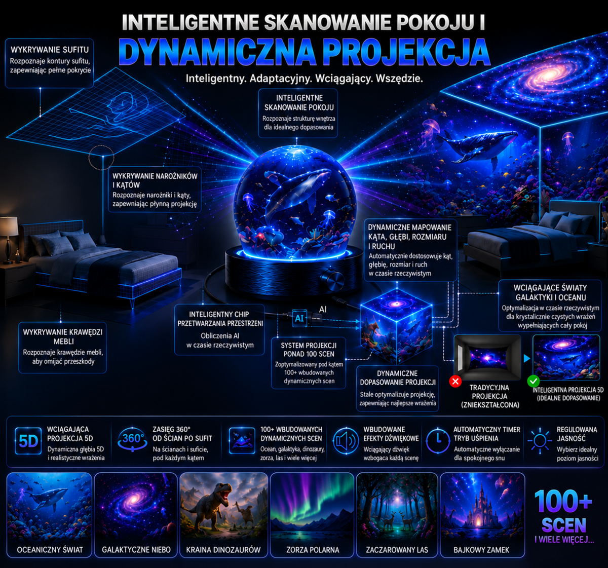 Inteligentny projektor BVJ® 2026 PRO MAX 5D – światy w zasięgu ręki 🌎 Stwórz ponad 100 immersyjnych światów dzięki sterowaniu przez Bluetooth i efektom dźwiękowym