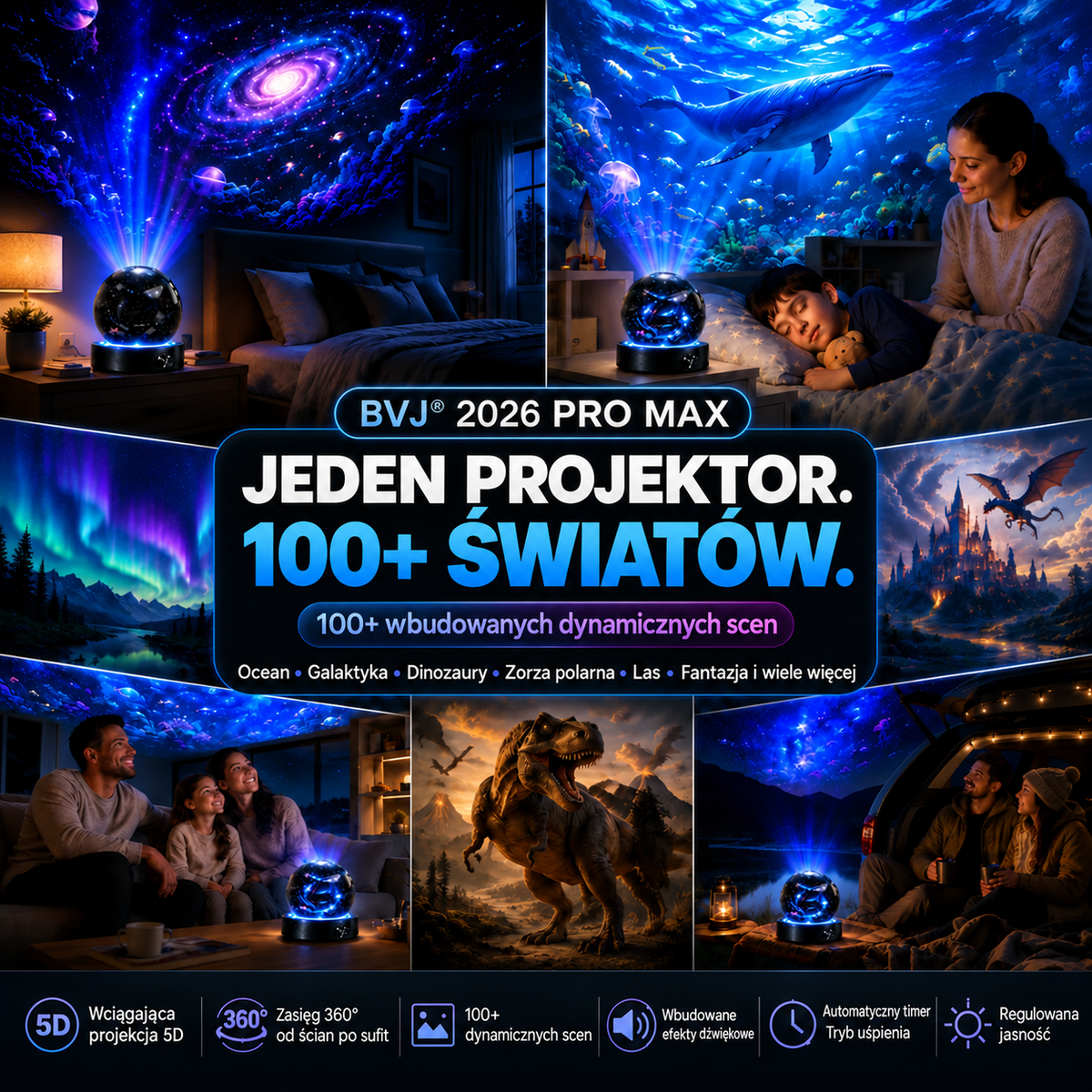Inteligentny projektor BVJ® 2026 PRO MAX 5D – światy w zasięgu ręki 🌎 Stwórz ponad 100 immersyjnych światów dzięki sterowaniu przez Bluetooth i efektom dźwiękowym