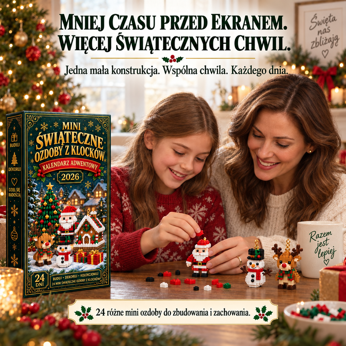 🎄🧱 Zbuduj i zawieś świąteczny kalendarz odliczający dni – 24 miniaturowe ozdoby z klocków