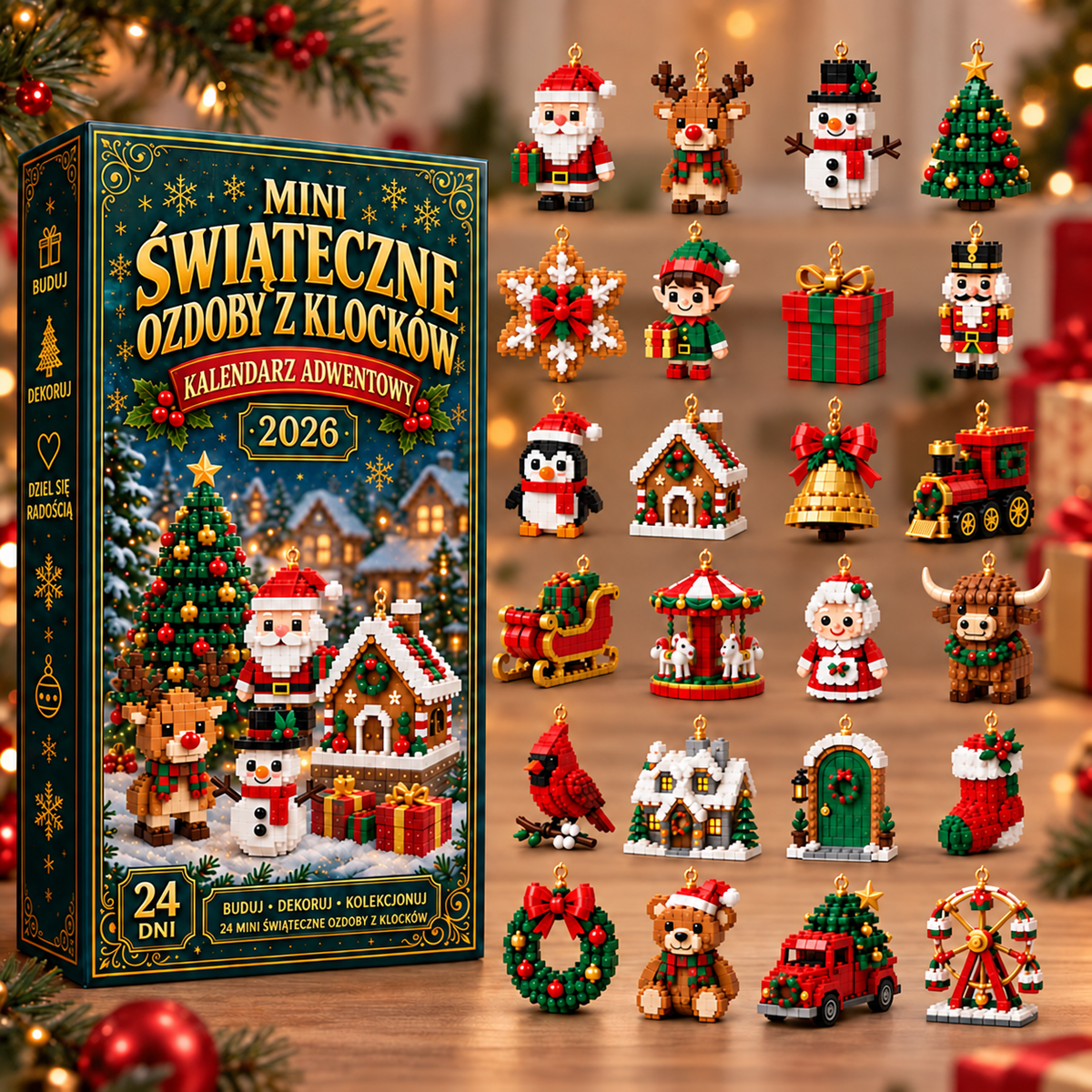 🎄🧱 Zbuduj i zawieś świąteczny kalendarz odliczający dni – 24 miniaturowe ozdoby z klocków