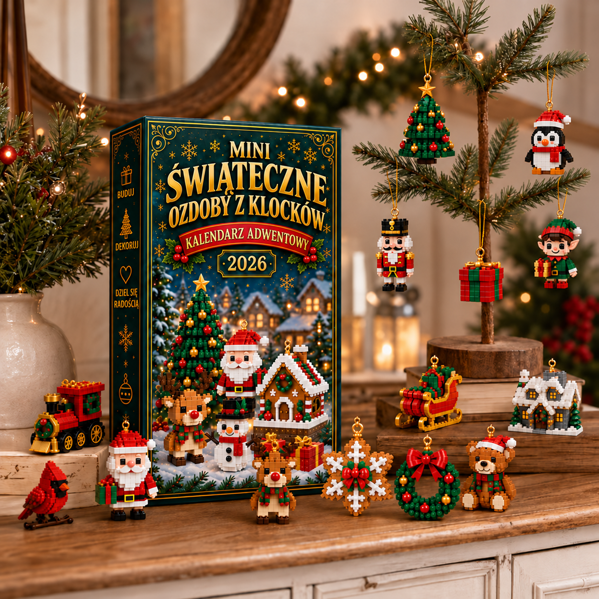 🎄🧱 Zbuduj i zawieś świąteczny kalendarz odliczający dni – 24 miniaturowe ozdoby z klocków